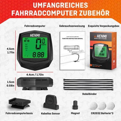 Funk Fahrradcomputer LCD Fahrrad Tachometer Radfahren Kilometerzähler kabellos - Bild 1 von 4