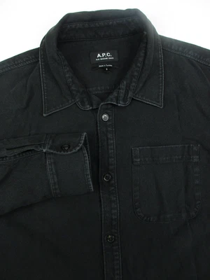 Camisa masculina pequena APC LS botão mistura de linho preto - Imagem 1 de 4