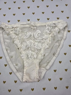 Victorias Secret Vintage Heart Label Sheer Mesh VTG Panties White MEDIUM - Image 1 of 4