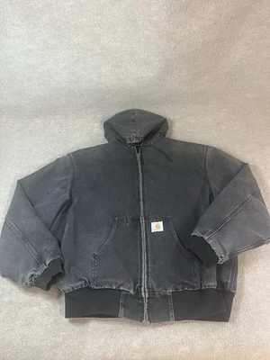 Vintage Carhartt Jacket Coat L Canvas Black Detroit Distressed Hooded Lined USA - Image 1 of 4
