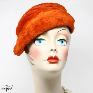 Sombrero de piel sintética naranja Selene HB vintage hecho en Austria estilo retro mod - Hey Viv - Imagen 1 de 6