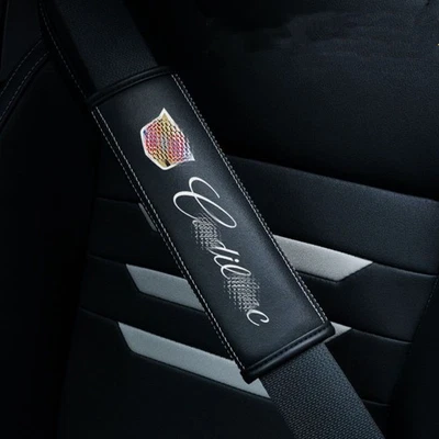 2 Piezas Nuevas Fundas de Cuero para Cinturón de Seguridad de Coche Almohadilla de Hombro Cojín para Cadillac Logo Foto 1 de 4