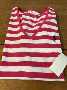 Ralph Lauren Damen-T-Shirt rosa & weiß gestreift Baumwolle, Größe Large - Bild 1 von 3