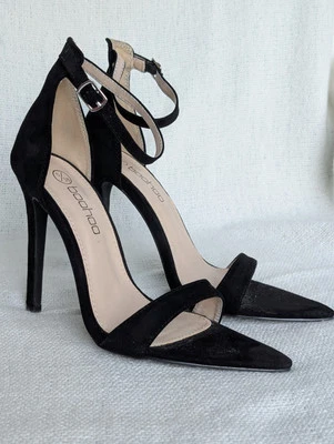 Zapatos de tacón alto con tiras BN Boohoo para mujer negros punta talla 5 Stiletto Reino Unido Foto 1 de 4