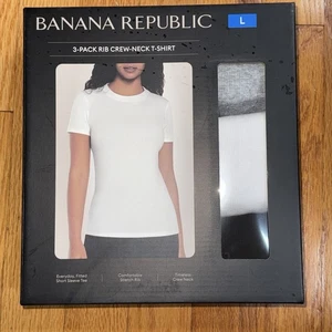 New Banana Republic 3-pack Women's Ribbed Crewneck T-Shirt | Multi | Large - Imagen 1 de 3