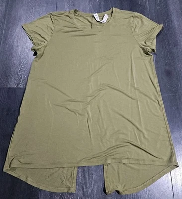 Lululemon 开放式绑带 T 恤女式 6 橄榄绿色弹力健身房训练 — 第 1/4 张图片