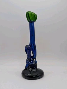 John Harko Vintage Hand Blown Art Glass Vase Cobalt Blue Green Stretch Signed - Picture 1 of 8