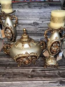 Vintage Judy Sha Victorian exquisite 3 piece collection bronze color decor set - Picture 1 of 11