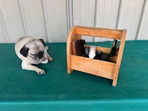 Vintage Shoe Shine Kit Wood Box with Supplies - Picture 1 of 17