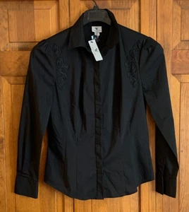 Women's NEW Worthington Stretch Long Sleeve Black Button Front Blouse - S - Picture 1 of 4