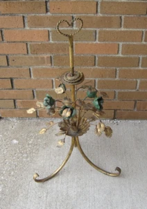 VINTAGE Italian Gilt Metal Floral Tole SIDE TABLE BASE w/Flowers Rope & Tassels - Picture 1 of 6