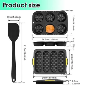 Silicone French Bread Pan and Hamburger Bun Pan Set Easy to Demould Baking+ - Picture 1 of 10