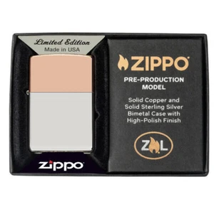 ZIPPO BIMETAL CASE Lighter STERLING SILVER  48695 Mint In Special Box COPPER LID - Picture 1 of 2