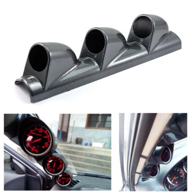 3 Hole Car A Pillar Dash Gauge Pod Mount Frame Cover Holder Carbon Fiber Look - Image 1 of 4