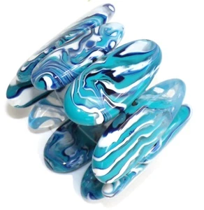 Sobral Onda Pipe Marbled Multi Blue Large Beads Stretch Artist Made Bracelet - Picture 1 of 5