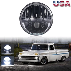 7" Round LED Headlight Black Hi/Lo Beam Bulb For Chevy C10 C20 C30 Pickup Nova - Foto 1 di 15