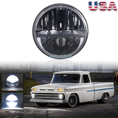 7" Round LED Headlight Black Hi/Lo Beam Bulb For Chevy C10 C20 C30 Pickup Nova - Image 1 of 4