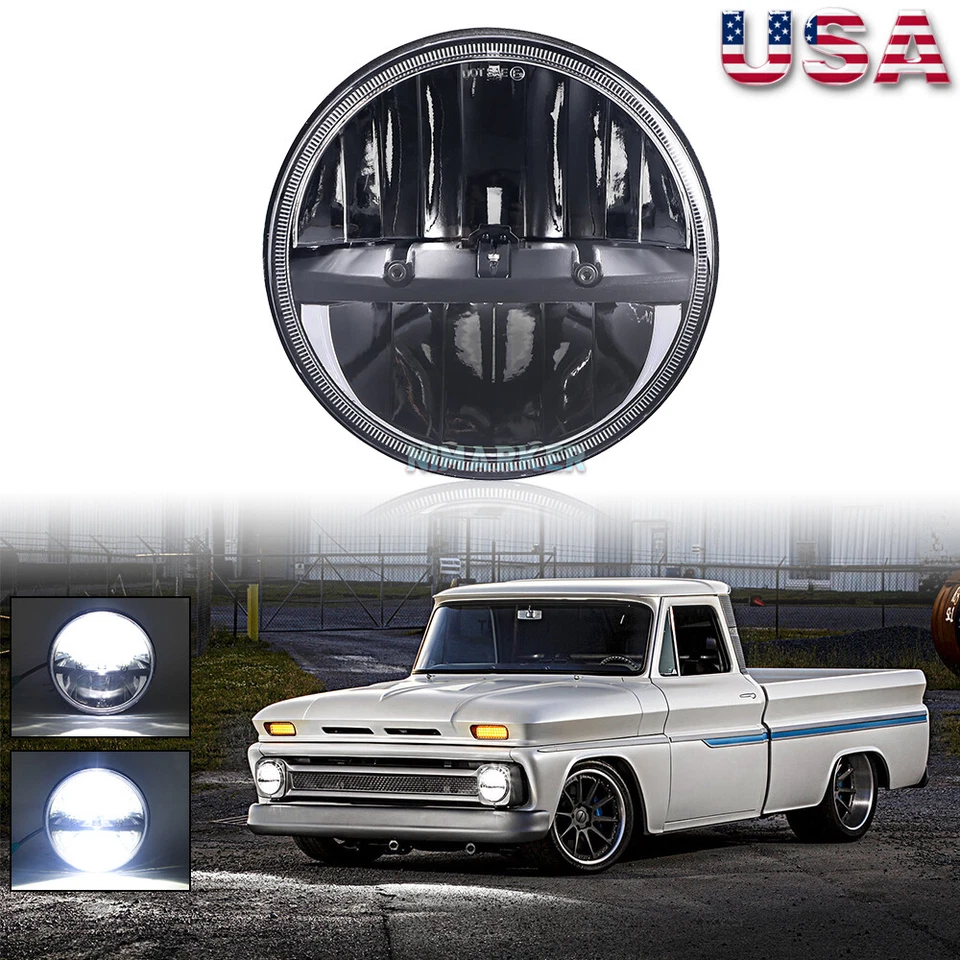 7" Round LED Headlight Black Hi/Lo Beam Bulb For Chevy C10 C20 C30 Pickup Nova - Image 1 of 4