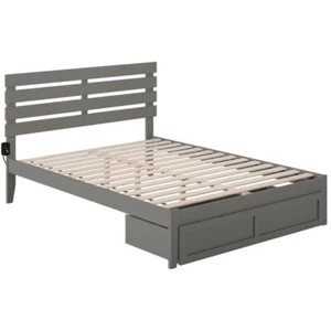 AFI Oxford Solid Wood Queen Bed with Foot Drawer and USB Charger in Gray - Picture 1 of 7