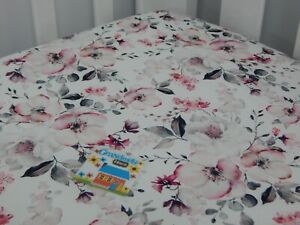 Floral Cot Sheet Fitted White Poppy Pure Cotton Fits to 70 x 130cm mattress