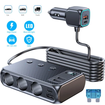 Multi Car Cigarette Lighter Socket USB Plug Fast Charger Power Adapter Splitter - Image 1 of 4
