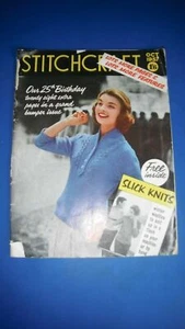1957 Oct STITCHCRAFT Magazine Knitting Fluffy Kitten Bolero Lacy Stole Raffia  - Picture 1 of 1