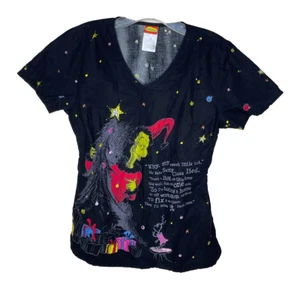 Dr. Seuss Cherokee Grinch Christmas Black Medical Scrub Top shirt Size XS - Picture 1 of 4