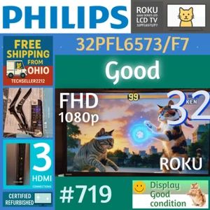 Philips 32" 1080p FHD Roku LED TV (32PFL6573/F7) with Remote/Stand - Picture 1 of 18