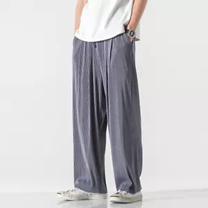 Men Pleated Stretch Loose Pants Casual Drawstring Elastic Waist Trousers Thin - Picture 1 of 17