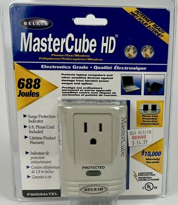 Belkin MasterCubeHD Surge Protector F5H594c 688 Joules Phone/Modem Vintage 1999 - Image 1 of 4