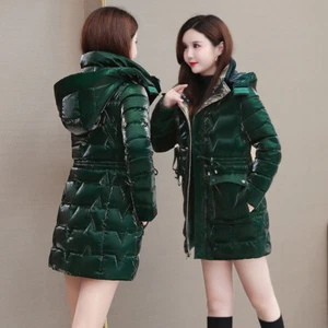 Women's Winter Padded Warm Hooded Long Jacket Parka Outwear Puffer Bright Coat - Picture 1 of 9