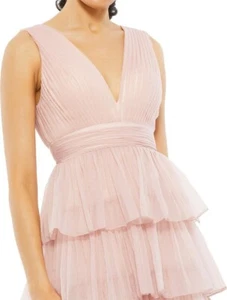 IEENA FOR MAC DUGGAL SIZE 6 TIERED SLEEVELESS PINK GOWN WITH SLIT $398.00 - Picture 1 of 7