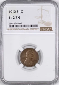 1910-S Lincoln Wheat Cent Key Date 1C - NGC F12 Brown - - Picture 1 of 2