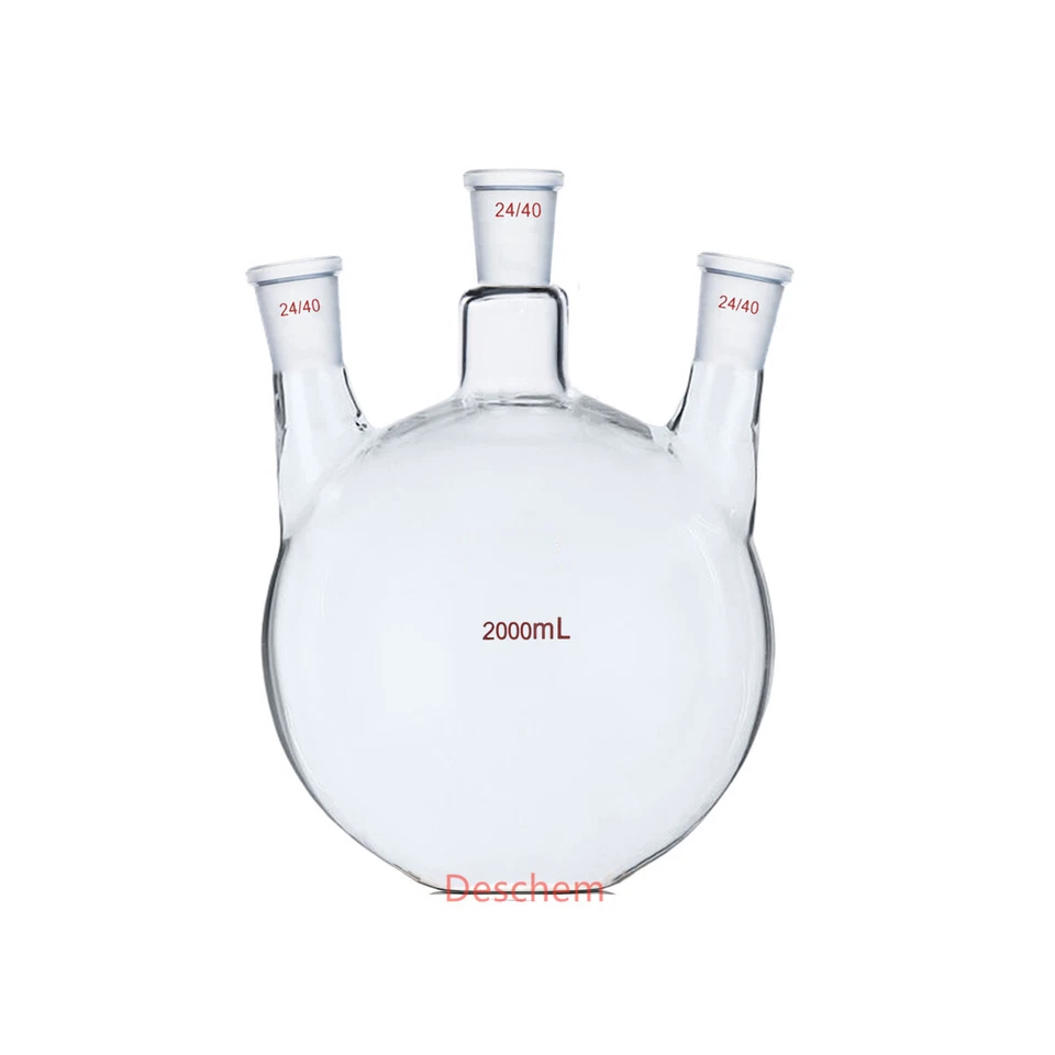 2000ml 24/40 3-Neck Lab Glass Flask Flat Bottom 2L Three Necks Laboratory Vessel - Image 1 of 1