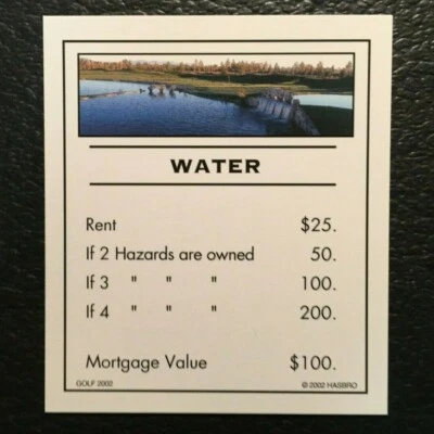 Monopoly  Golf  2002 WATER Title Deed Card Replacement Game Pieces 2002 NOS - Image 1 of 4