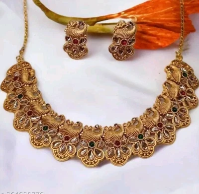 Rajasthani позолоченный павлин дизайнерский мульти ошейник Kundan ожерелье серьги - Изображение 1 из 3