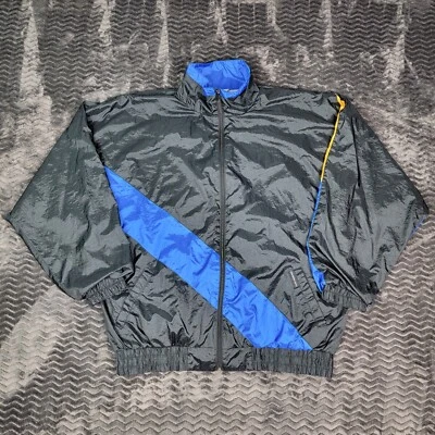 Chaqueta cortavientos retro vintage solo para miembros para hombre XL negra azul bloque de color años 90 Foto 1 de 4