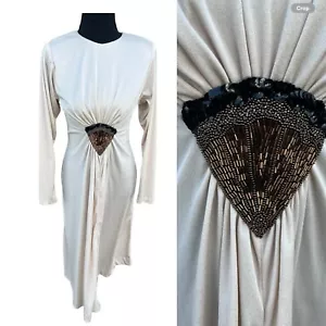 Vintage 70s / 80s Claralura Original Cream and beaded applique Disco Dress SMALL - Picture 1 of 9