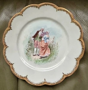 "Antigua placa de gabinete Limoges Haviland cortejo pareja pintada a mano 8,5"" firmada" - Imagen 1 de 4