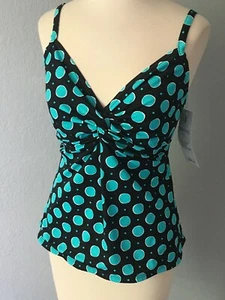 Miraclesuit Roswell schwarz & aquamarin Punkte Tankini Badeanzug Oberteil - 10 - neu mit Etikett $ 94 - Bild 1 von 3
