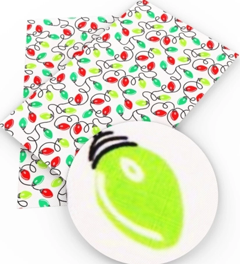 Christmas FAUX LEATHER SHEET 8.75" x 12" 1068308 Lights Green and Red LITCHI - Image 1 of 1