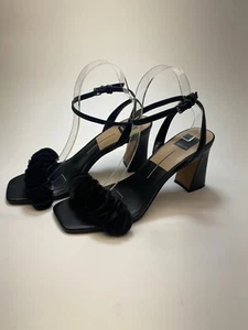 Dolce Vita Womens Lesha Black Lather Ruffle Sandal Heels Sz 10 - Picture 1 of 11
