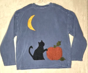 Authentic Pigment Women's Sweatshirt Pullover Faded Blue Pumpkin Print Size XL - Picture 1 of 5