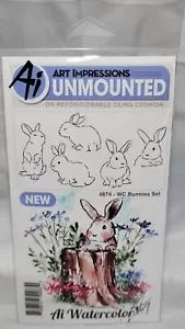 NEW Art Impressions Watercolor Cling Rubber Stamps-Bunny Set 4874 - Picture 1 of 6