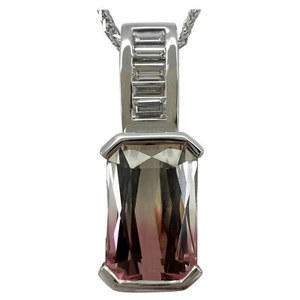 Unique 4 Carat Fancy Watermelon Tourmaline & Diamond 18k White Gold Pendant - Picture 1 of 11