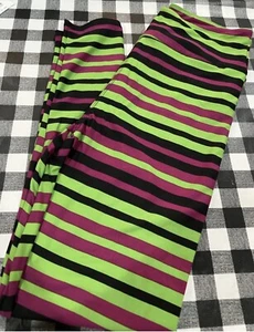 LuLaRoe OS Leggings Purple Green Black horizontal striped Holiday #286 - Picture 1 of 3