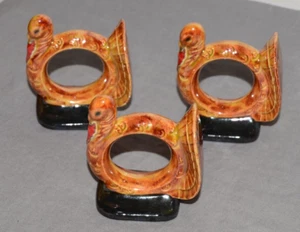 3 Napkin Rings, Ceramic Turkeys Vintage Brown/Orange 1970s Thanksgiving Decor - Picture 1 of 4