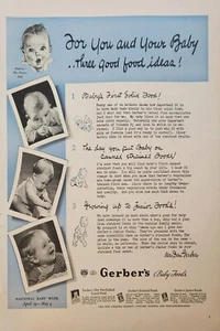 Pubblicità vintage Gerbers Baby Foods 1940 per te e il tuo bambino tre idee buon cibo - Foto 1 di 1