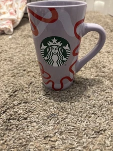 Starbucks 2023 Tall 16 Oz Purple / Lavender / Red Ribbon Coffee Latte Mug Cup - Picture 1 of 5