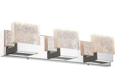 Luz de tocador LED cromada contemporánea C C Attleya con vidrio de ladrillo transparente similar al hielo Foto 1 de 3